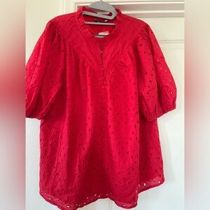 Chic Red Eyelet Blouse for Women